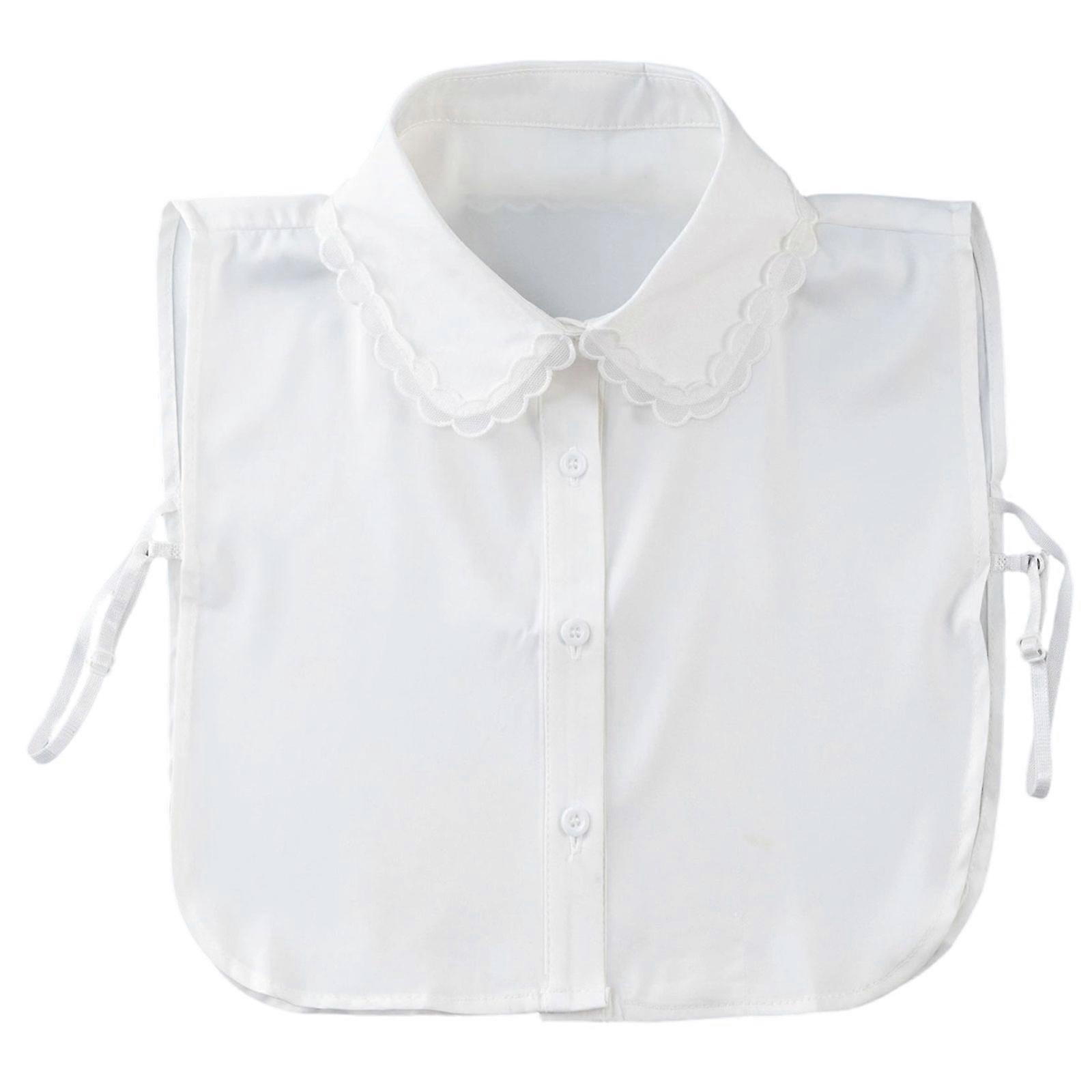 Comfortable Polyester Detachable Collar for Women Simple Design Removable Button Lightweight False Collar Shirt  White