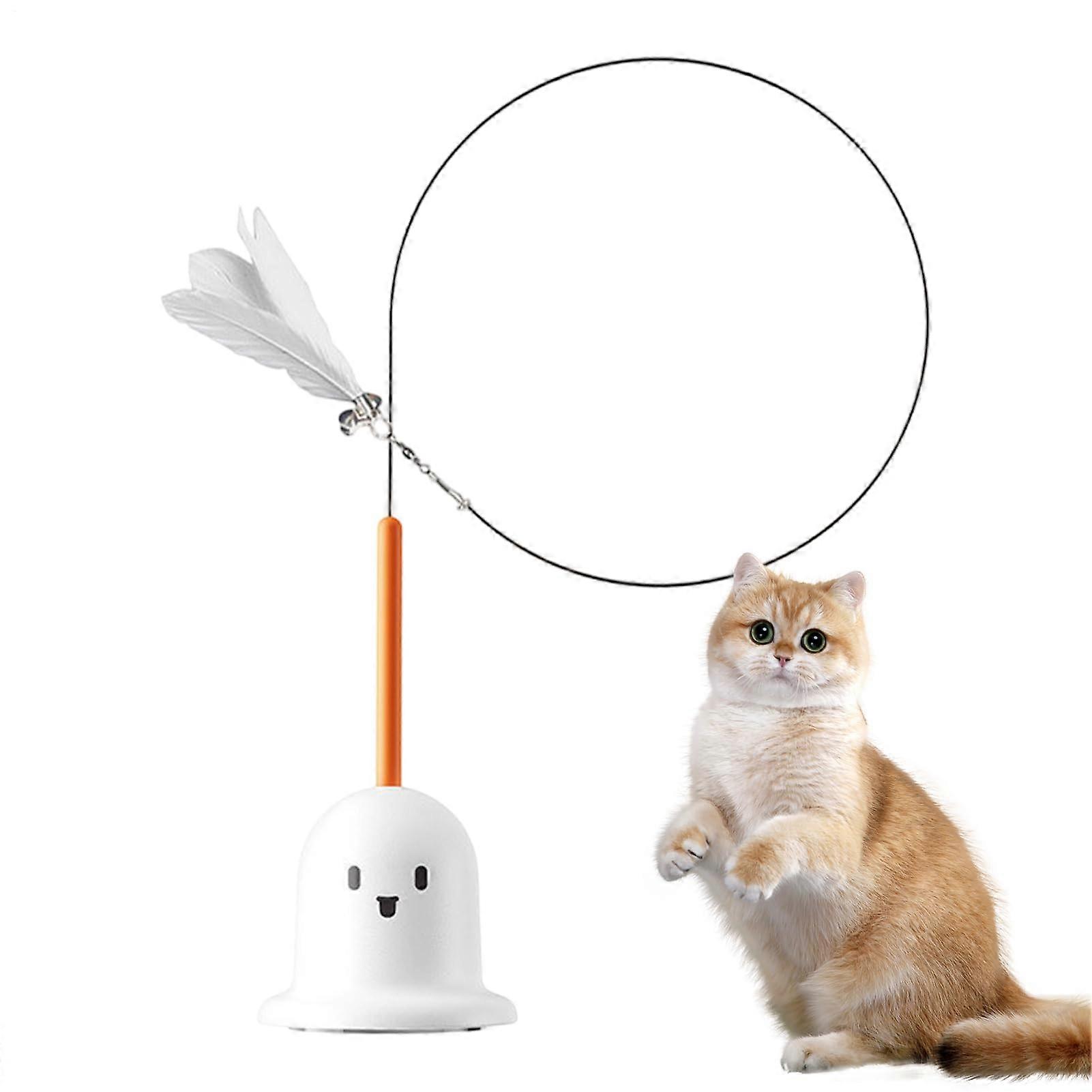 Cat Teaser Wand with Suction Cup and Bell, Interactive Feather Toy for Kitten Exercise, White