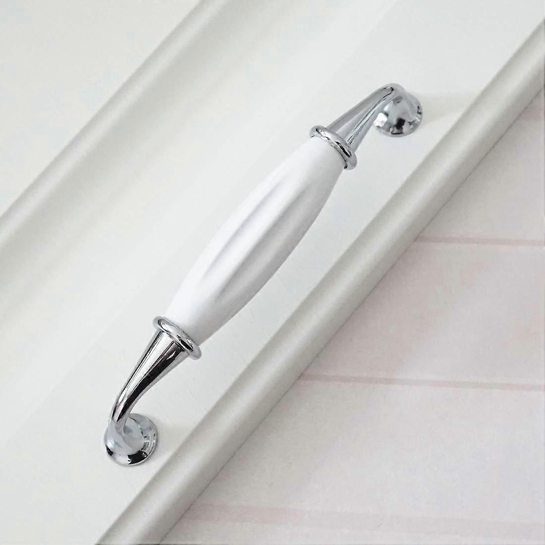 White Ceramic Cabinet Pull Handle 5 Inch Hole Centers Chrome Silver Zinc Alloy Drawer Handle
