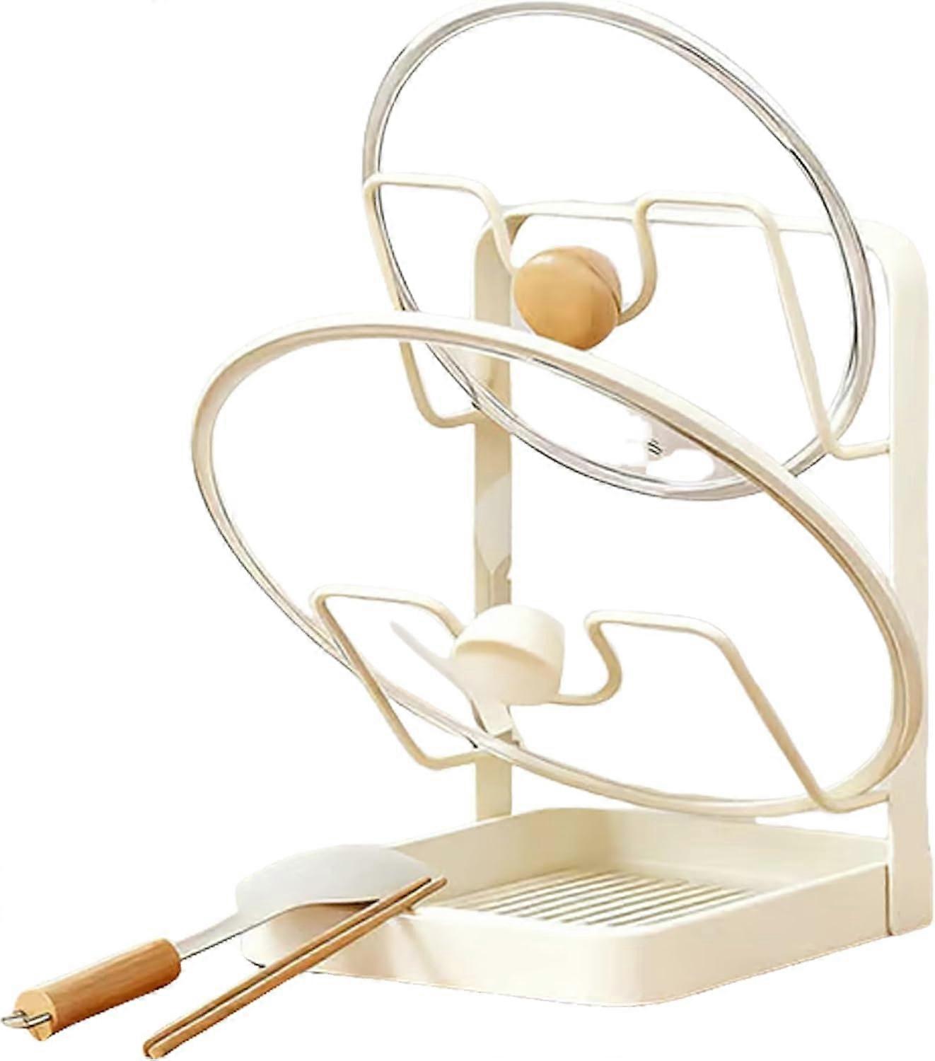 Pot Lid Holder with Drip Tray, Double Layer RustResistant Steel Organizer Rack for Kitchen Storage