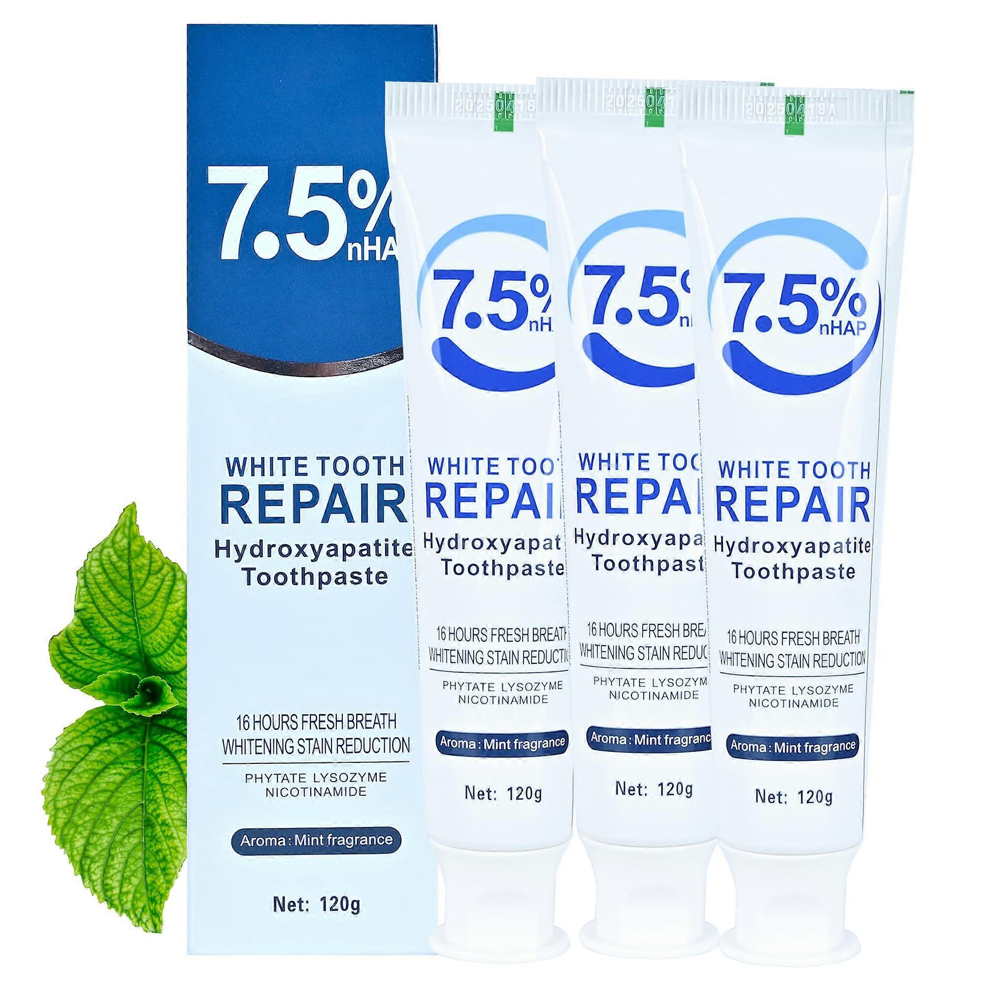 Hydroxyapatite Toothpaste 3Pack for Sensitive Teeth, Enamel  and Strengthening, Mint 4.23oz