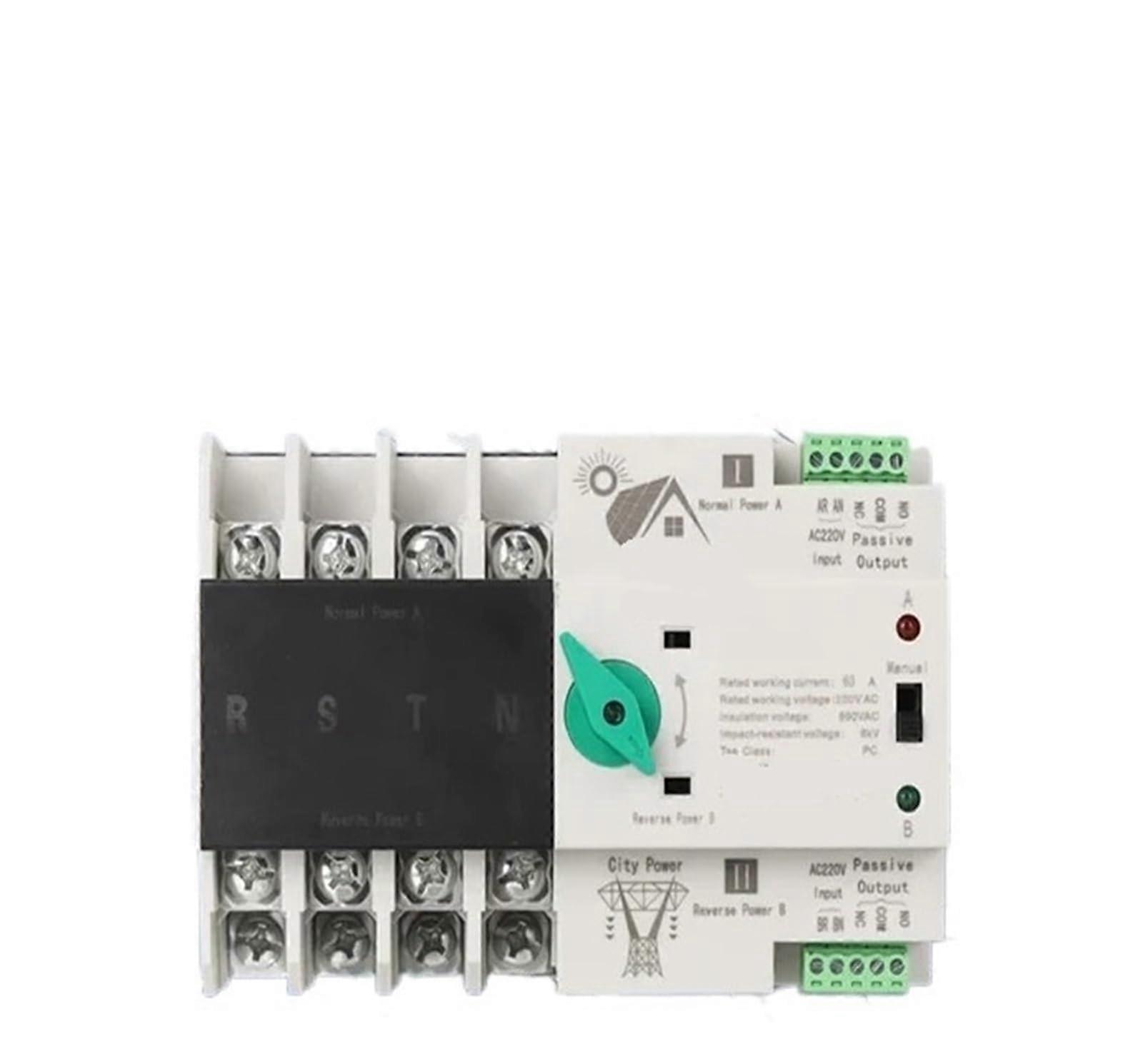 Automatic Transfer Switch 100A 2P Rail Mounted Dual Power Selector for Generator Backup Instant Switching