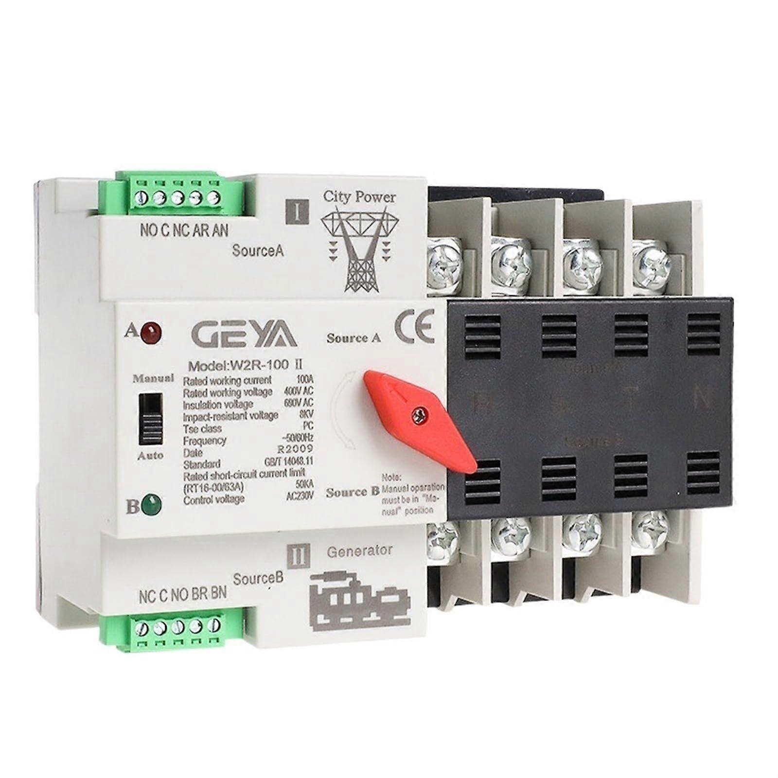 W2R 100A 4 Pole Automatic Transfer Switch ATS Controller for Home Generator, Reliable Power Backup
