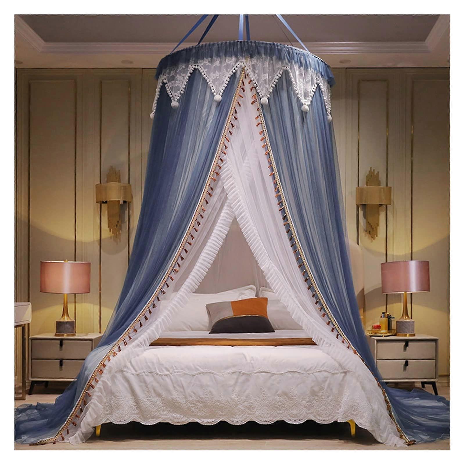 Foldable Mosquito Net for Bed with Hexagonal Frame Canopy for Single Double Camping Blue 1.2m