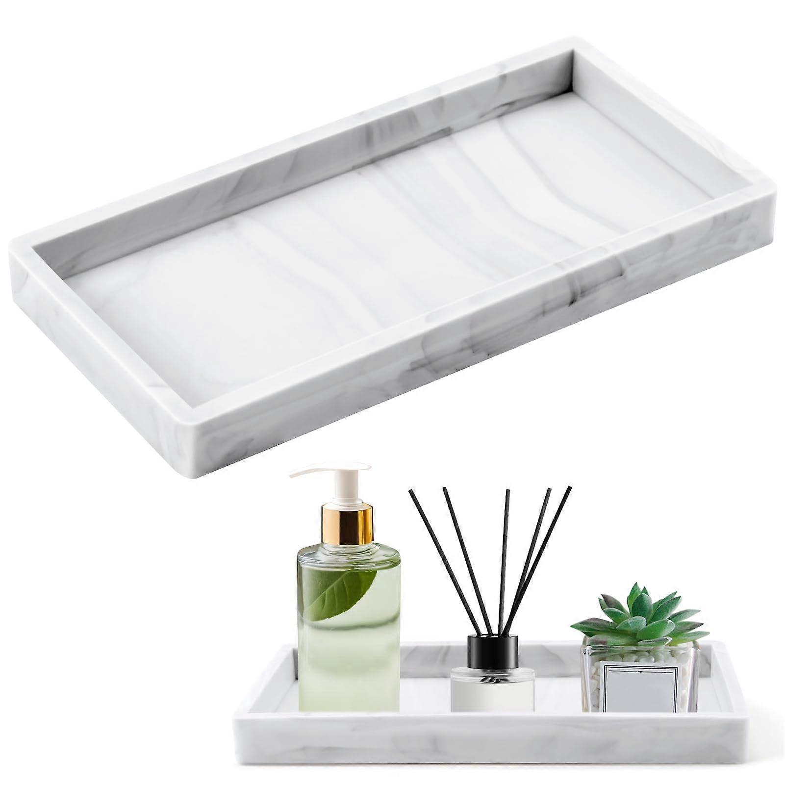 Bathroom Tray Marble Pattern, NonSlip Waterproof Rectangular Vanity Organizer for Candles Towels Cosmetics