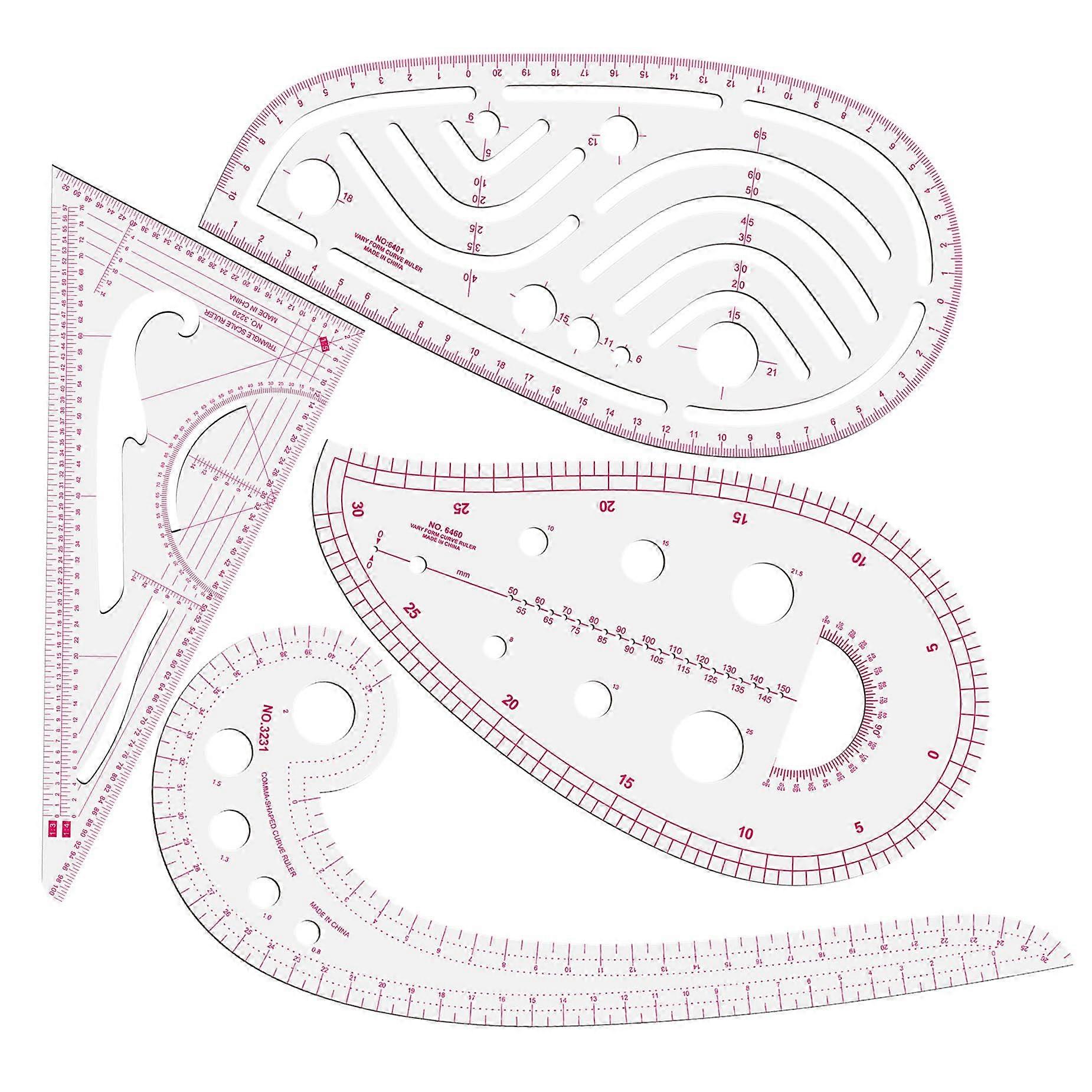 Sewing Ruler Set with Clear Metric French Curve for Pattern Making, Tailor Designer 4pcs Kit