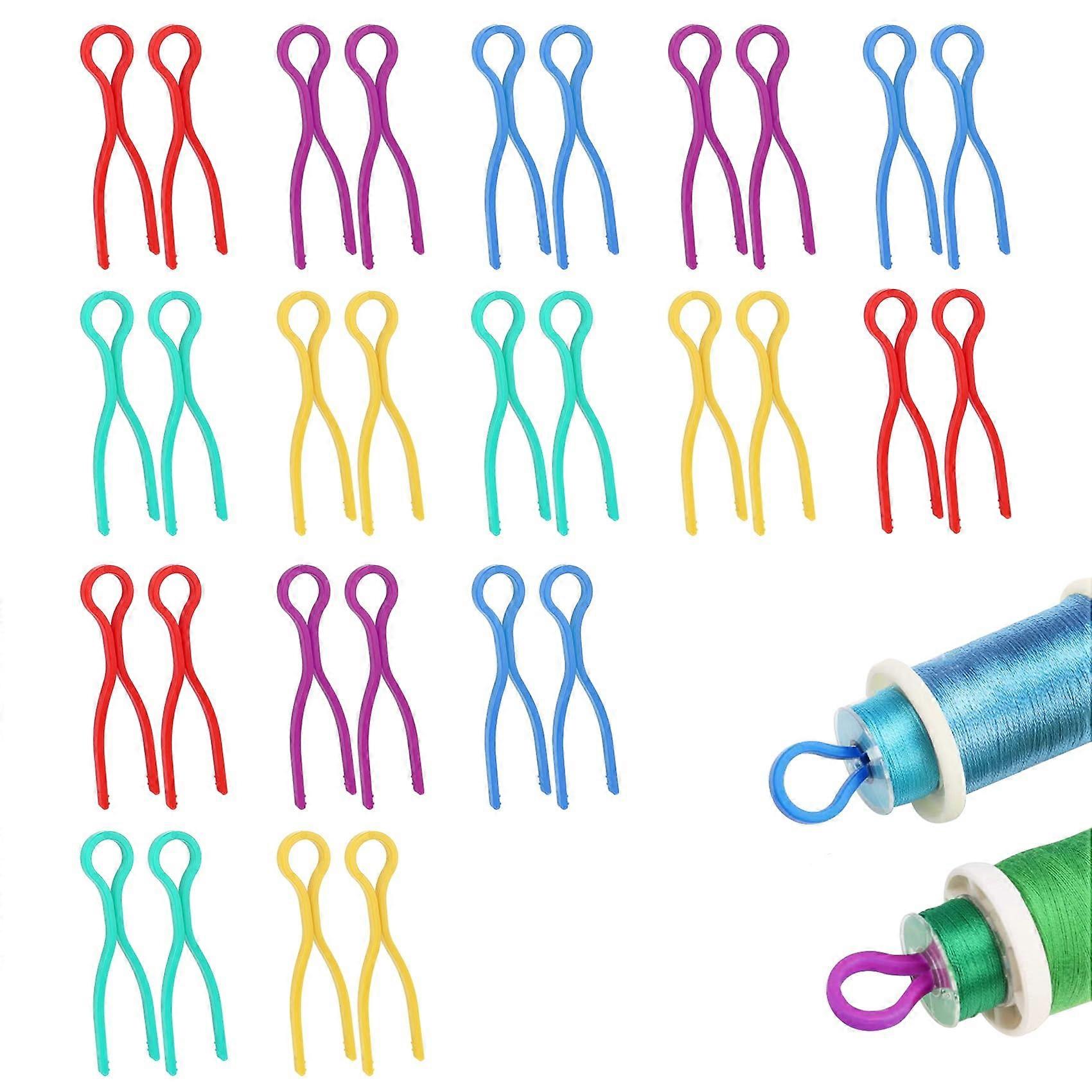 20Pcs Plastic Bobbin Thread Holders and Clips, MultiColor Set for Sewing and Quilting Organization
