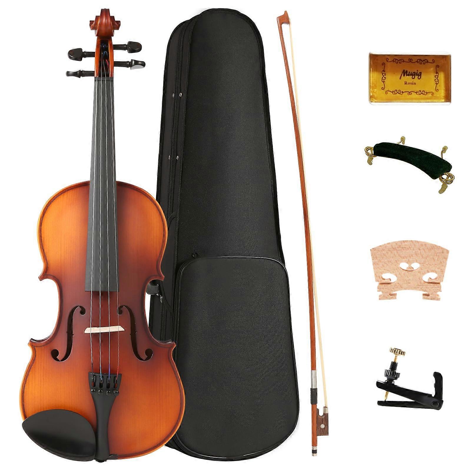 4/4 Full Size Handcrafted Violin Set for Beginners with Solid Wood Body and Case