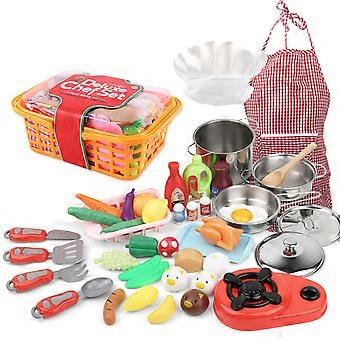 Pretend Play Kitchen Set with Chef Hat & 42-Piece Accessories compatible with Kids