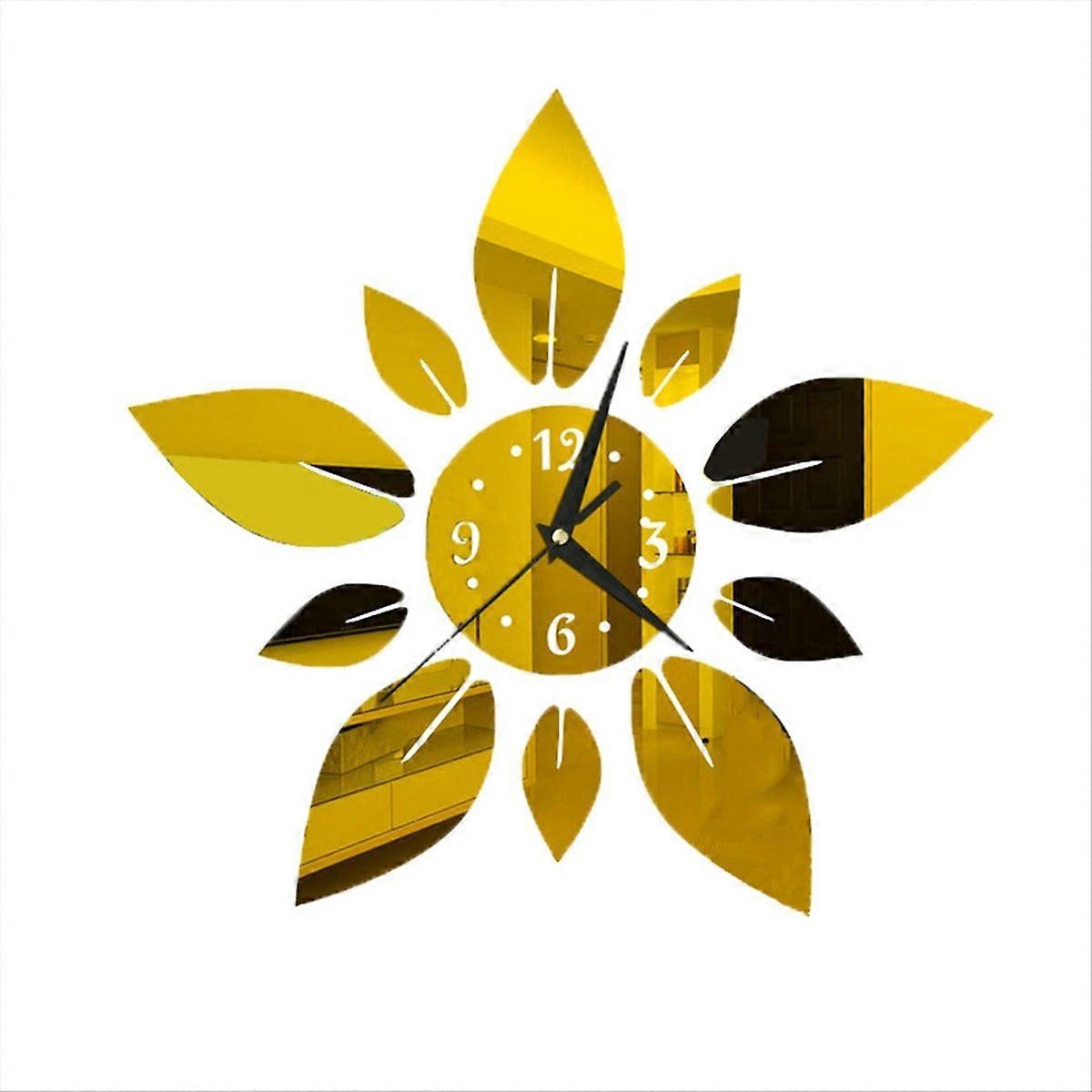 40Cm DIY Flower Leaf Mirror Acrylic Mirror Wall Clock Sticker C