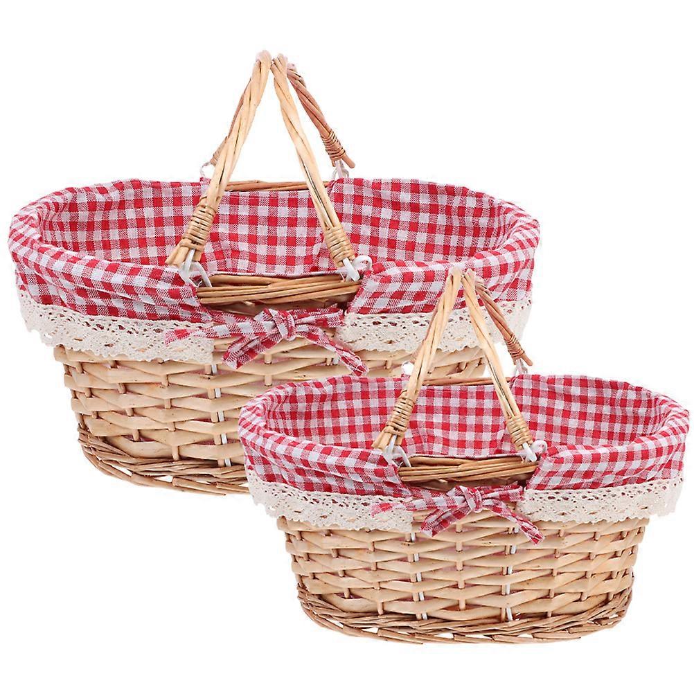 Hand-Woven Wicker Picnic Basket for Storage Use 2Pcs Bundle