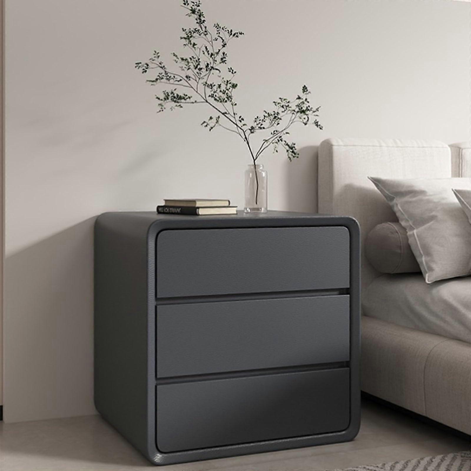 Solid Wood Bedside Table with Generous Storage, Modern Dark Gray Nightstand for Small Spaces
