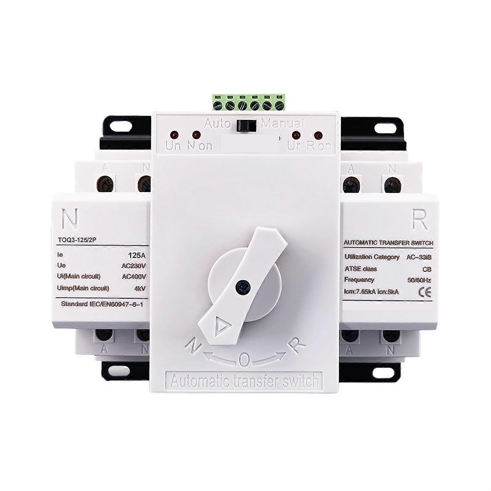 2 Pole 125A Automatic Transfer Switch 230V MCB Type Dual Power for Generator and Grid Backup