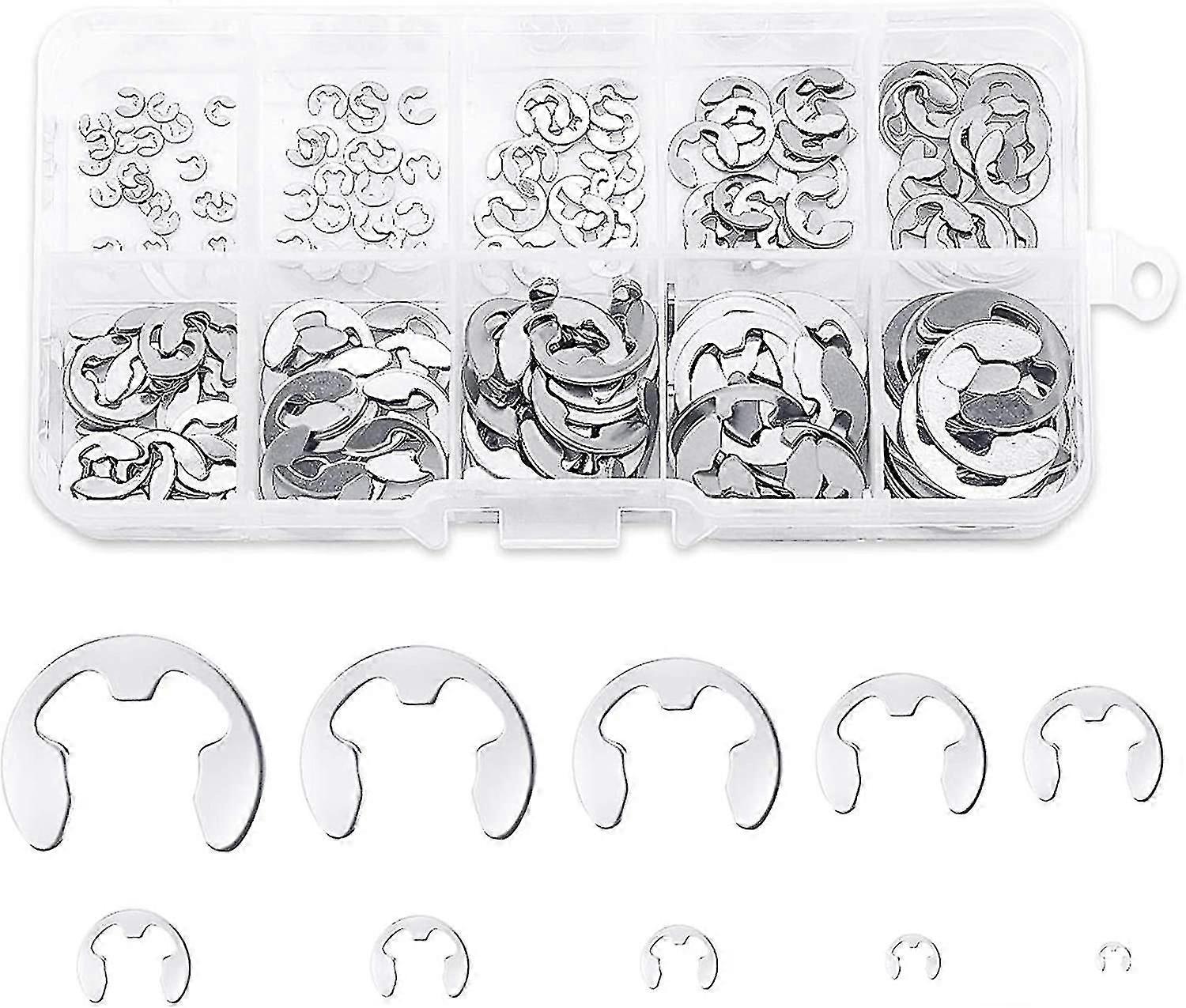200pcs rustfritt stål e-circlip ring kit, rustfritt stål circlip holder