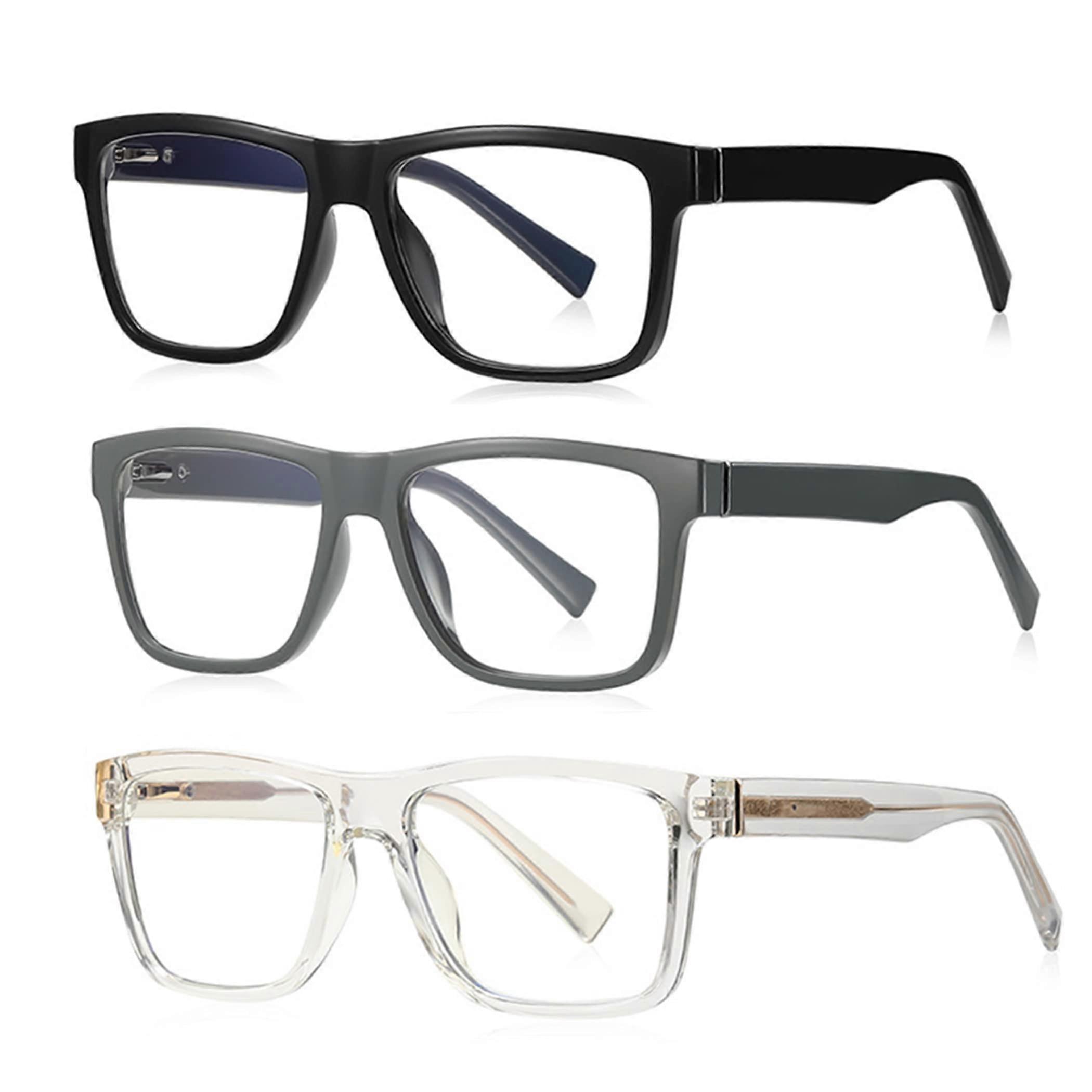 Blue Light Blocking Computer Reading Glasses 3 Pack No Magnification Black Gray Clear Frames