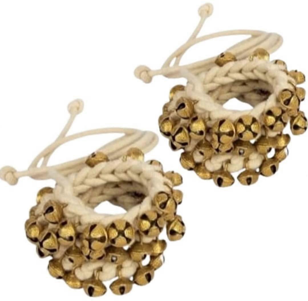 Kathak Ghungroo Anklets 100 Bells Each Brass Classical Dance Anklet Set with Adjustable White String