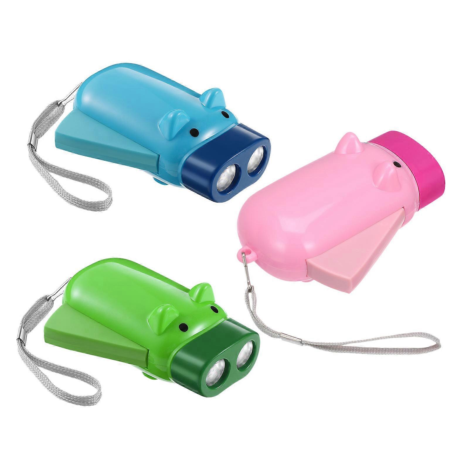 3pcs Cartoon Flashlight Hand Pressing Flash Light Portable Electric Torch Pig Pattern Flashlight (Random Color)