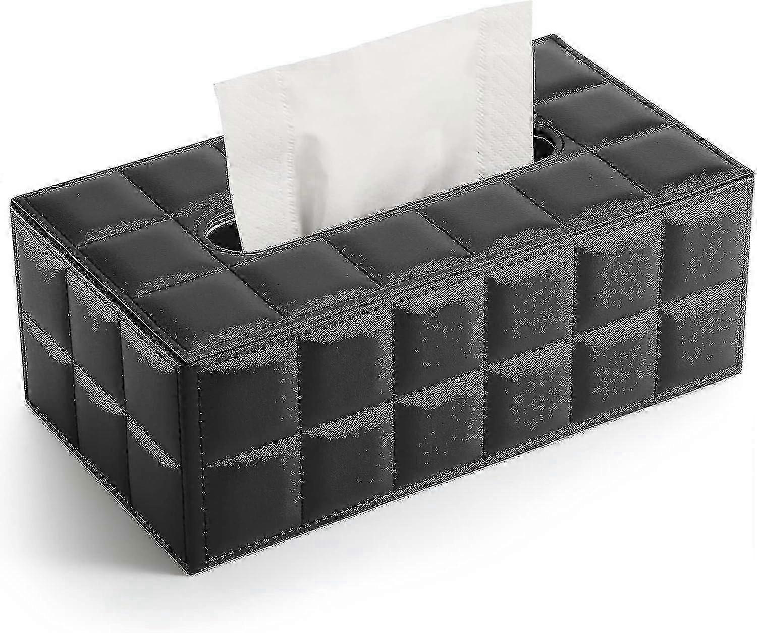 Black Rectangular Leather Tissue Box Cover for Home & Office Decor
