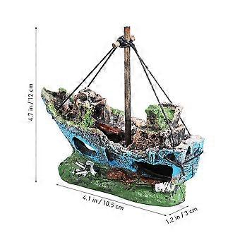 Fishing Boat Aquarium Decoration Resin Ornament for Fish Tank Accessories Ueetek