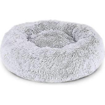 Fluffy vaskbar rund kjæledyrseng - plysj smultringpute for katter og små til mellomstore hunder, myk hundekurv og katteseng