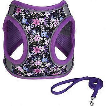 Harnais et laisse pour chien XXS à motif floral violet, harnais anti-fugue pour chiot, idéal pour l'éducation et les promenades. Gilet respirant et ajustable pour chiots de petite et moyenne taille.