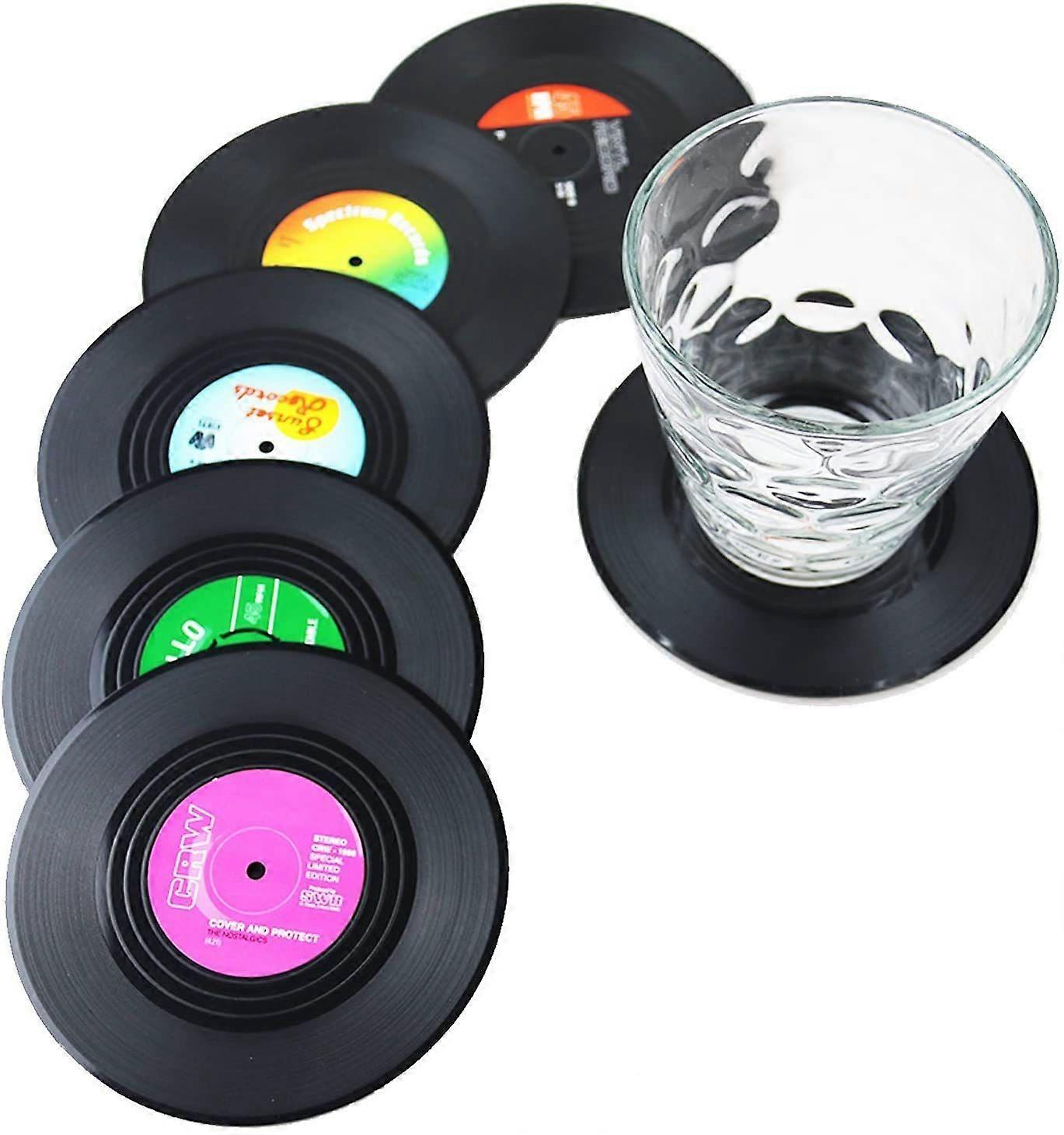 6 Pcs Black Retro CD Record Coasters