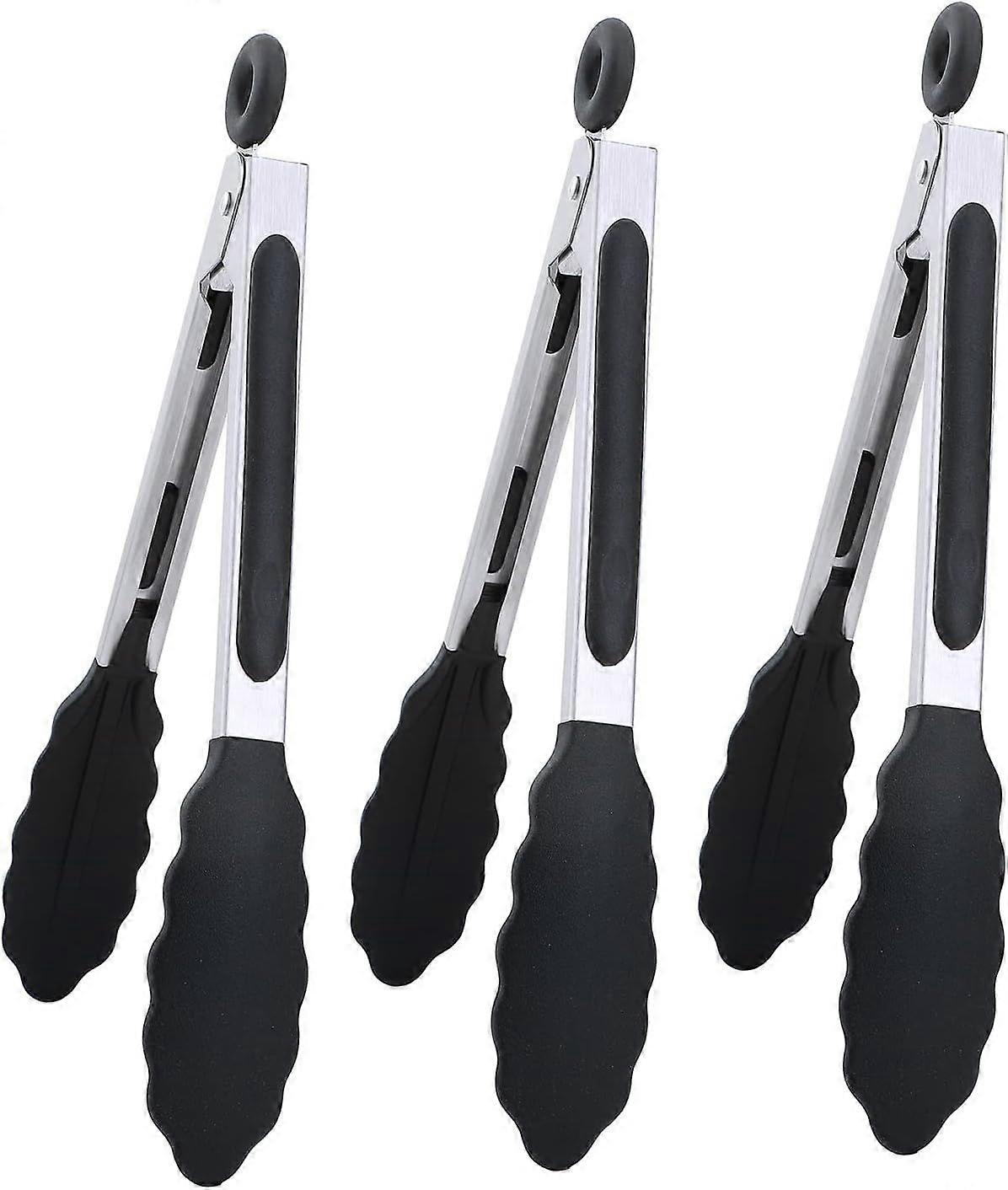 black 7" Mini Silicone Serving Tongs Set