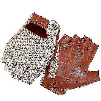 Men Genuine Goatskin Leather Gloves Half Finger Hook-loop-XinHan
