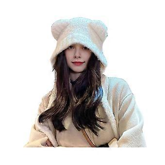 Winter Cute Bear Ears Knit Hat for Women Fuzzy Slouchy Crochet Hat Soft Plush Warm Hat with Ear Flap KAESI