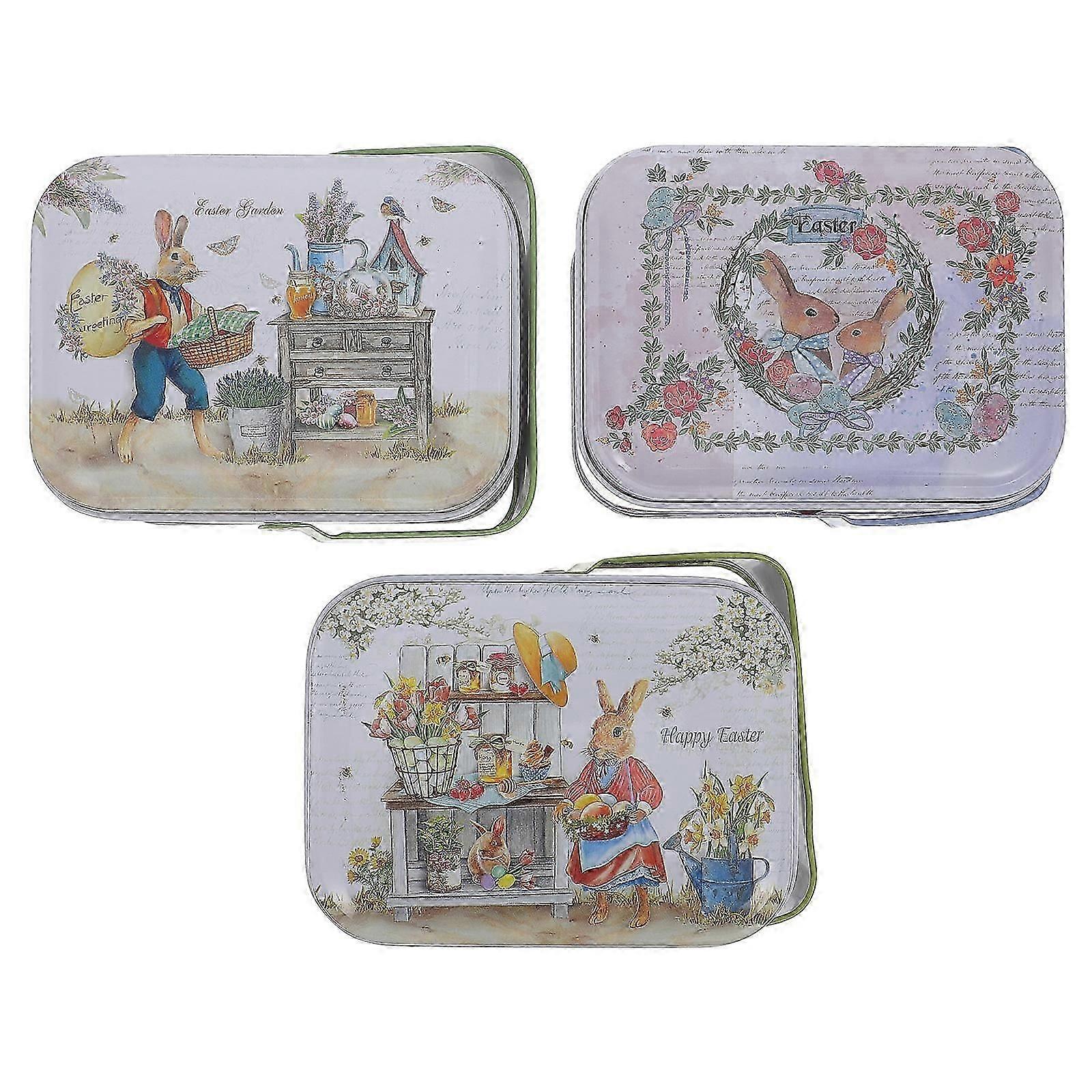 Easter Round Box Candy Box with Rabbit Pattern for Party 3Pcs Set