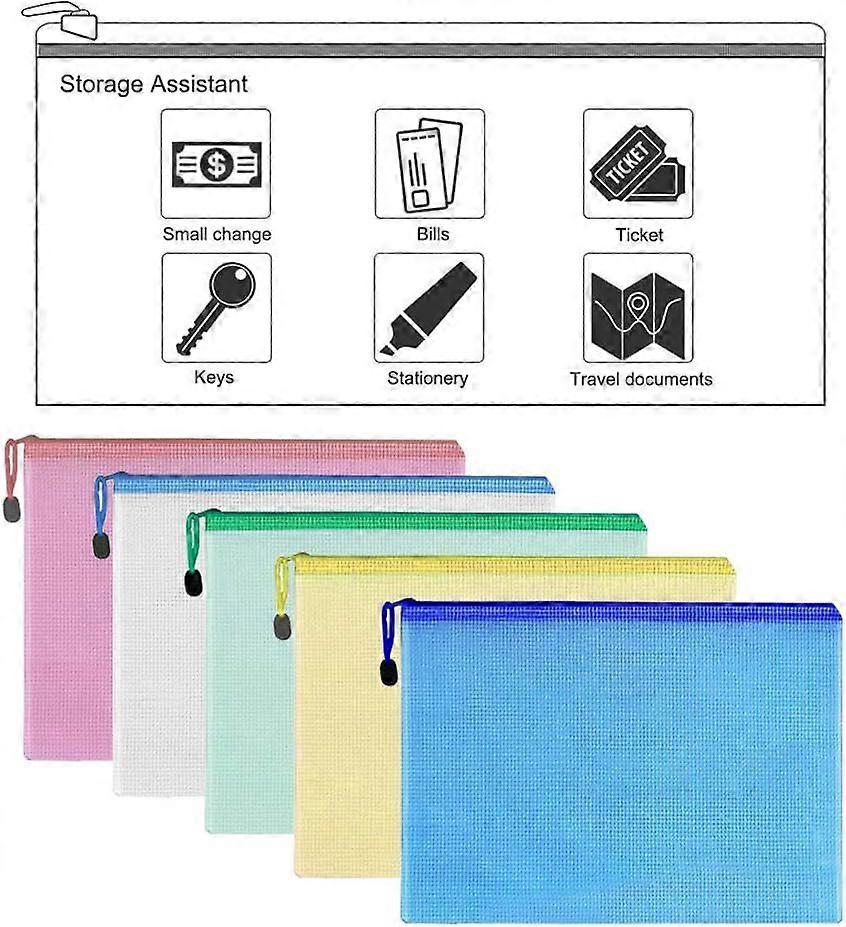 20 Pack A4 Zip Mesh File Document Filing Folder Wallet Bag Bulk, Waterproof
