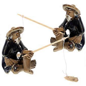 Fischermodelle Bonsai-Verzierungen zur Dekoration 2-teilige Keramik-Fischerfiguren