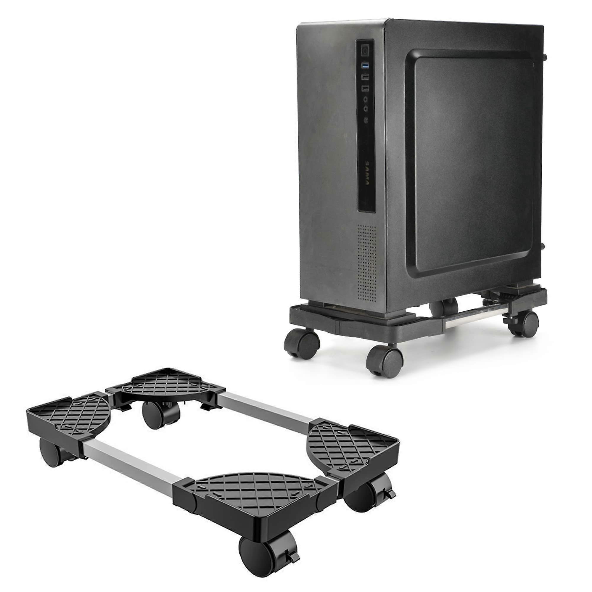CPU Stand with 4 Caster Wheels, Adjustable Computer Tower Stand for PC, Black