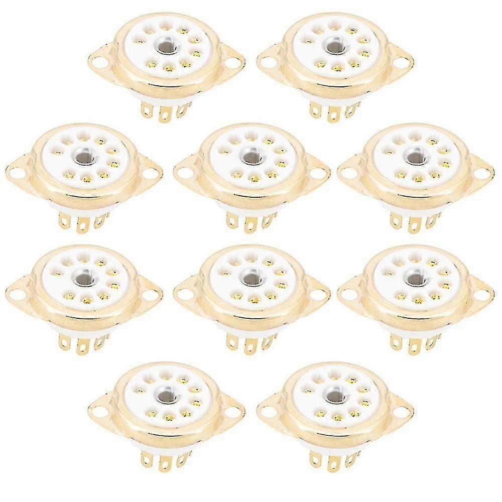 10pcs Ceramic B9a Gold-plated 9pin Vacuum Tube Socket Panel Chassis Mount For Ecc81 Ecc82 Ecc83 El8