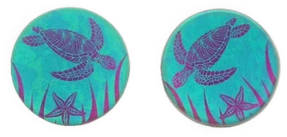 Ti2 Titanium Small Turtle Stud Earrings - Green