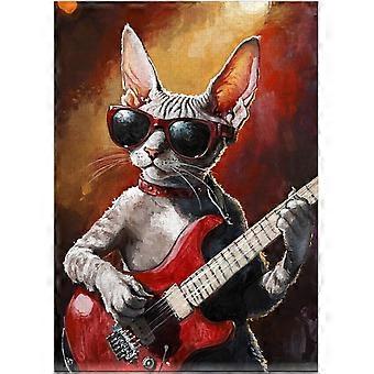 Cornish Rex Cat Rock Star Jigsaw Puzzle - Musician Cat Playing Guitar on Stage - Decor Puzzles for Music Enthusiasts SQZ627