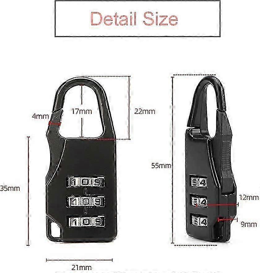 9 Pack Mini 3 Digit Combination Padlock - Resettable - 9 Colors