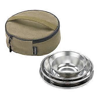 8pcs Stainless Steel Plates and Bowls Set Camping Dinner Dish Set with Carry Bag for Outdoor Camping Hiking Backpacking Picnics