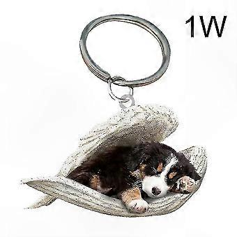 Angel Dog Wing Pendant Keychain Hanging Ornament Cute Sleeping Design Perfect for Dog Lovers - Silver Tone