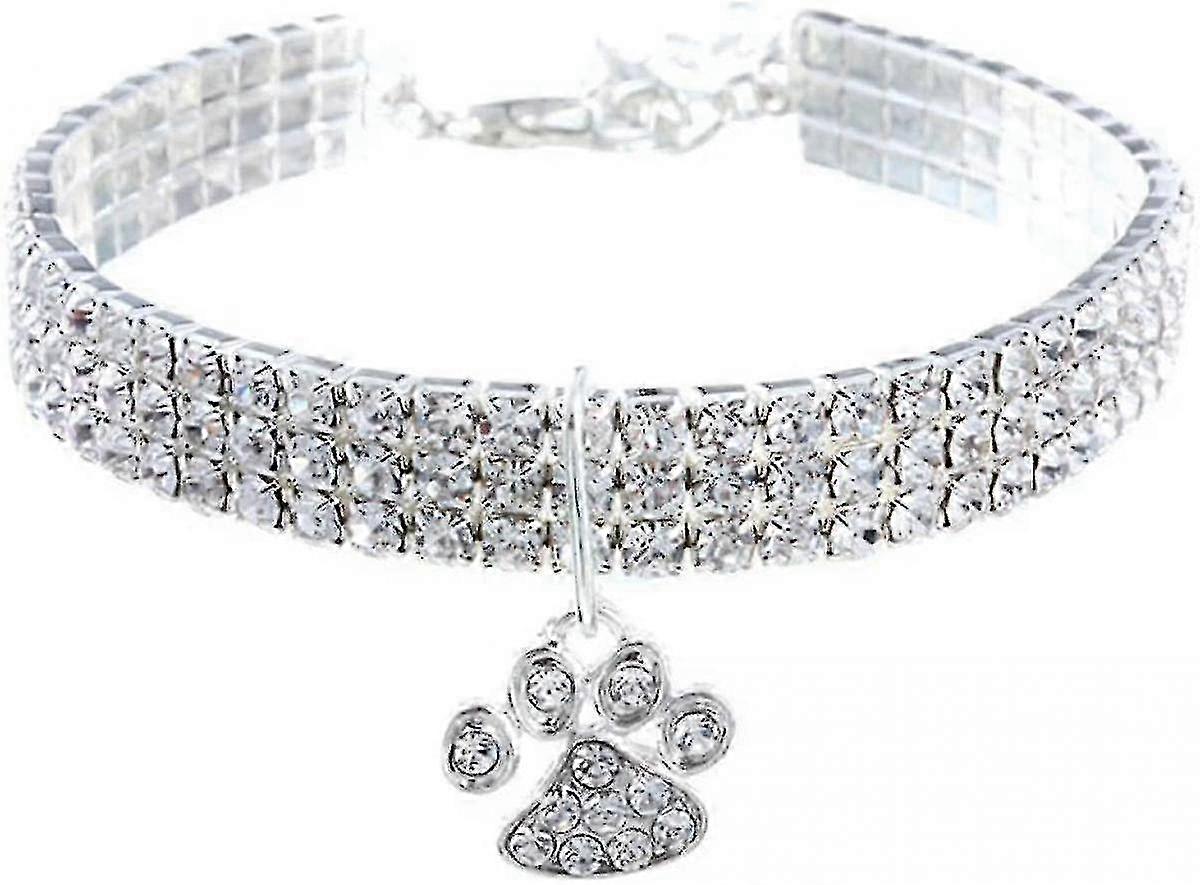 Adjustable Rhinestone Pet Collar With Paw Pendant