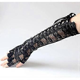 Steampunk-Handschuhe aus Spitze (schwarz), fingerlose Handschuhe, verstellbar, lange Handschuhe, Brauthandschuhe aus Spitze für Damen