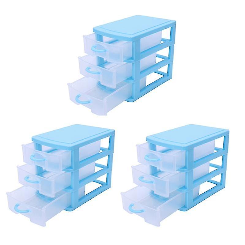 3x Mini Translucent Drawer Plastic Storage Box (blue 3 Layers)