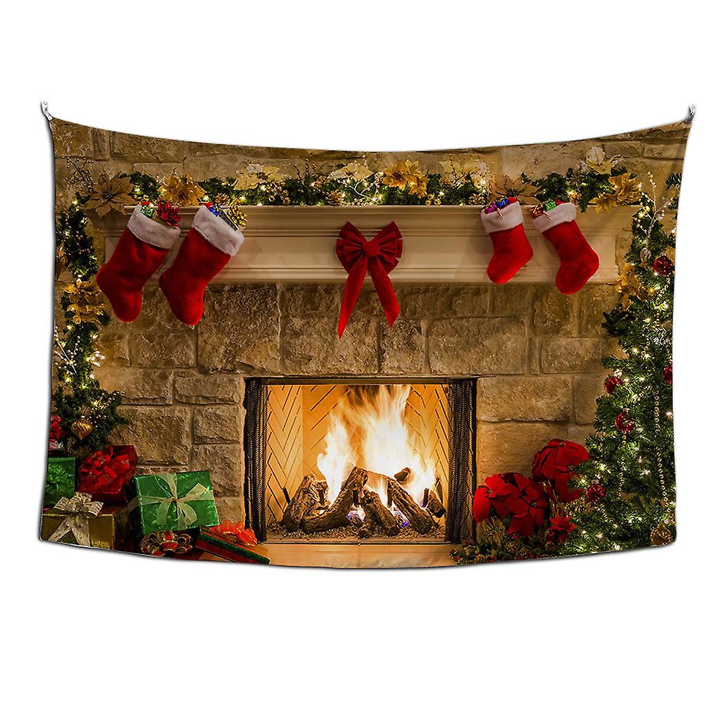 Nordic Christmas Santa Claus Fireplace Tapestry Halloween Castle Haunted House 3D Print Wall Hanging Backdrop Blanket