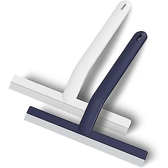 2 Pieces Shower Silicone Squeegees Bathroom for Shower Bathroom Mirror Cleaning Glass Tile（White and Blue）