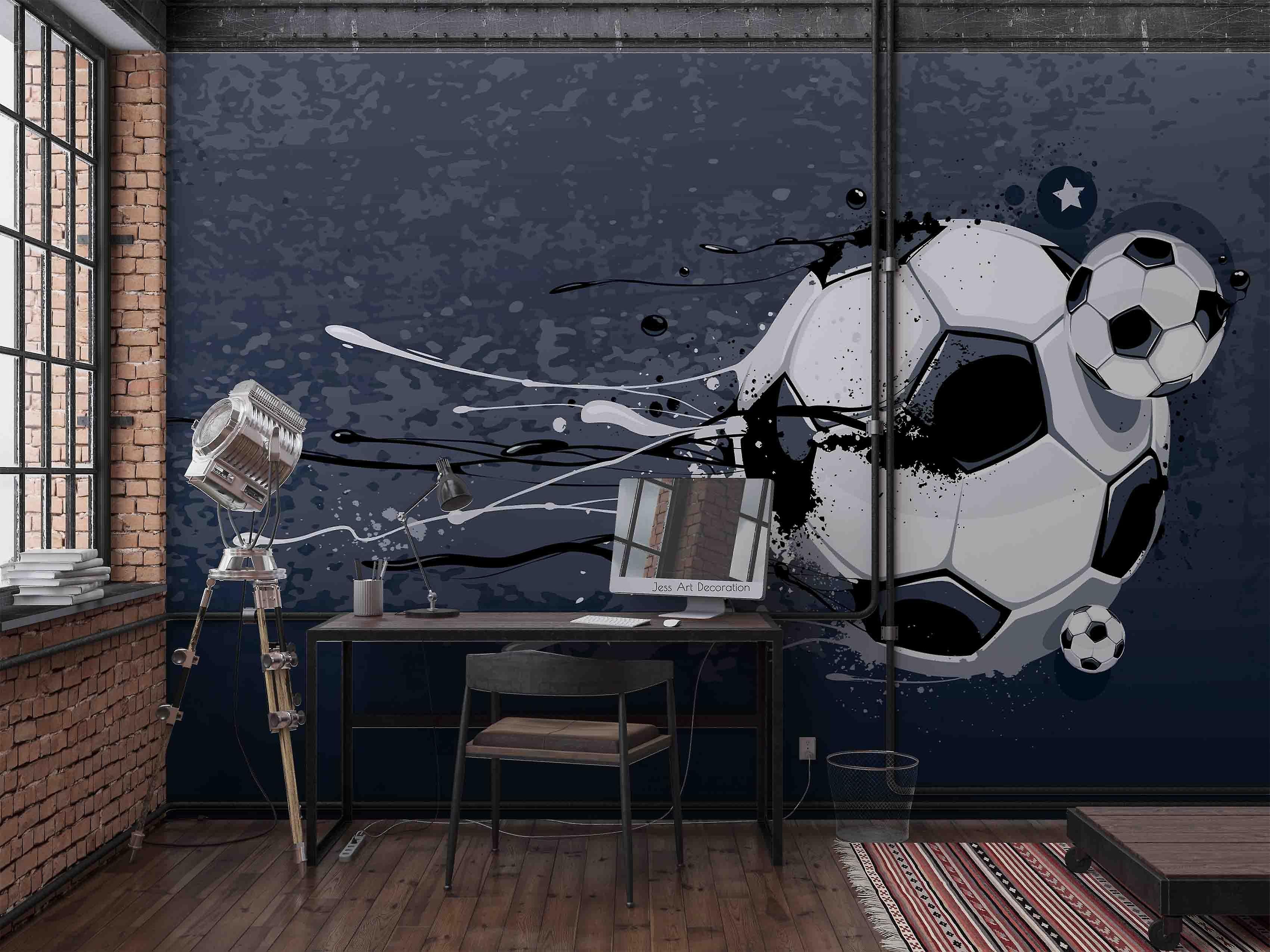 3D Hand Draw Football Flying Wall Mural Wallpaper Sww 161