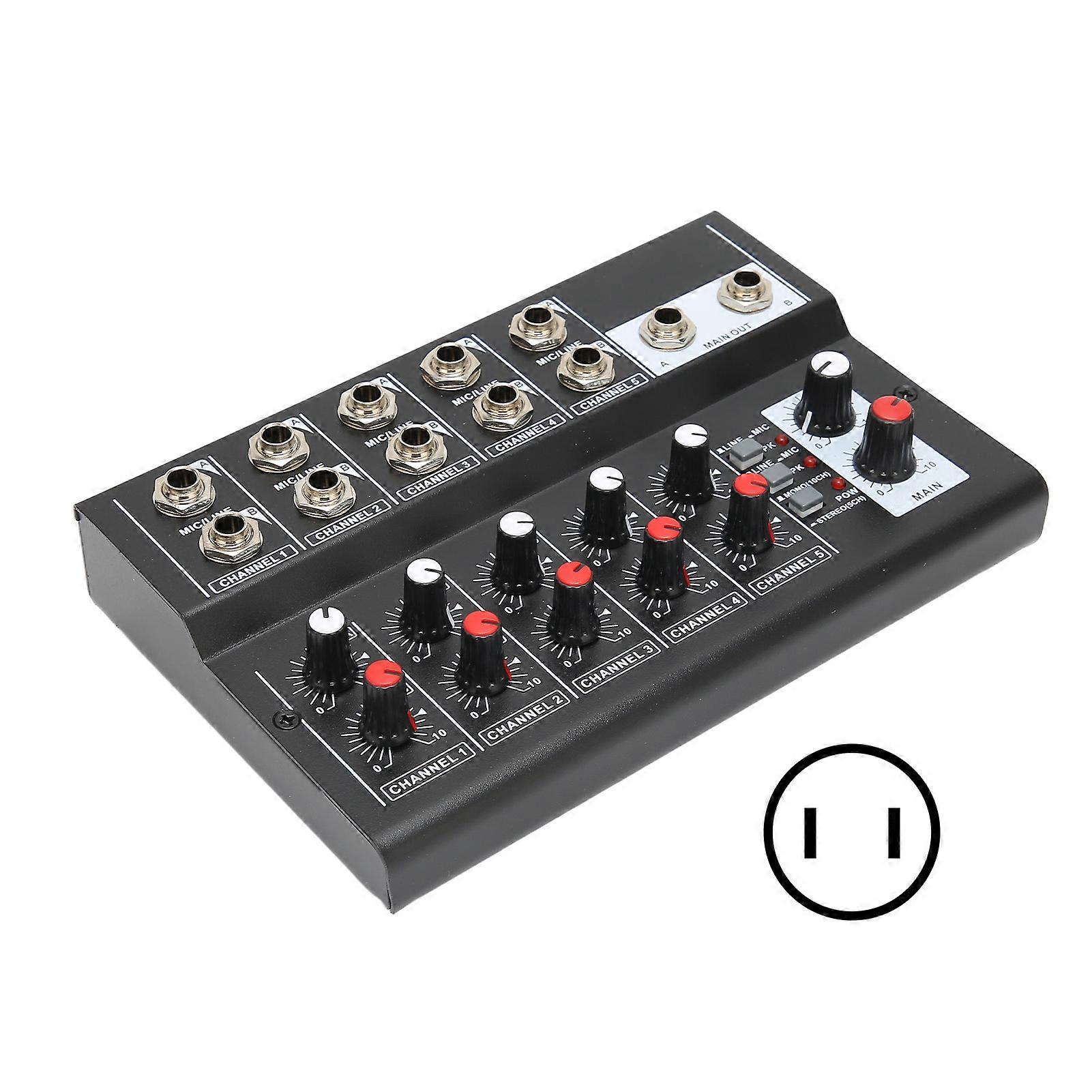 Compact Stereo Line Mixer with 10 Inputs, 2 Master Knobs, and Universal Voltage for Bars & Clubs