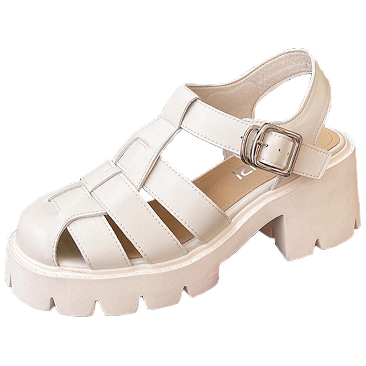 Women's Closed Toe Fisherman Platform Sandals Adjustable Buckle Ankle Strap Lug Sole Hollow Out Brea