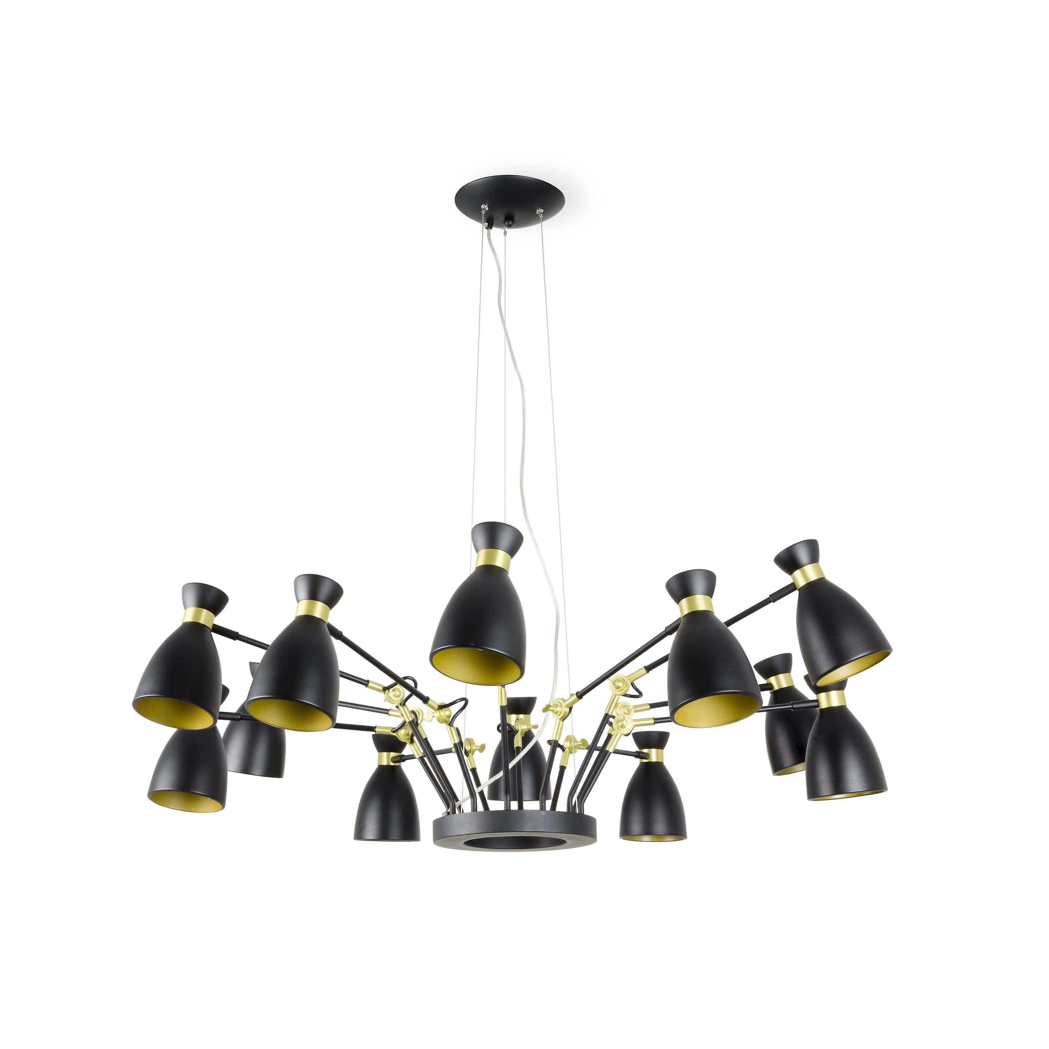 Faro Retro - 12 Light Multi Arm Ceiling Pendant Black, Copper, E14
