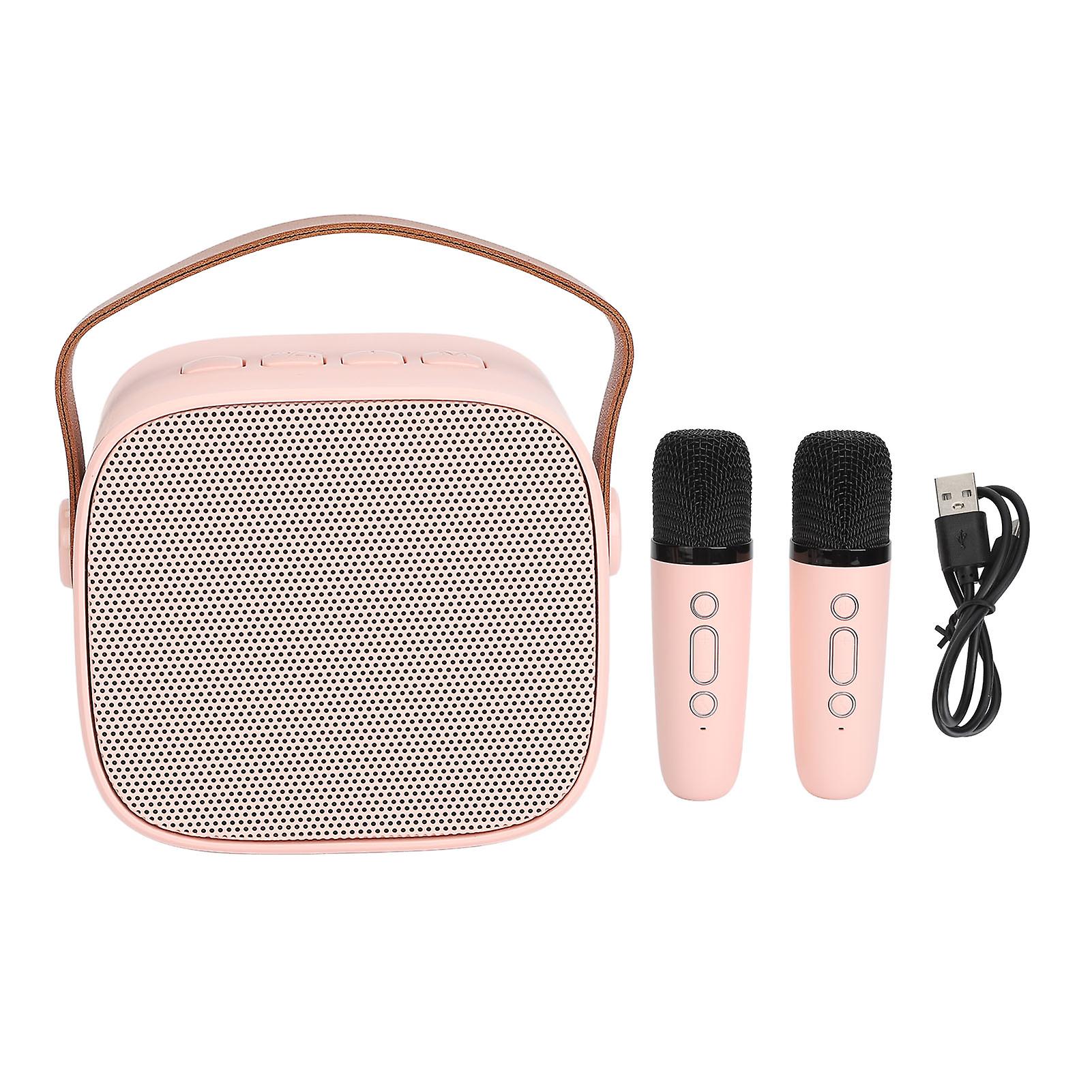 Mini Karaoke Machine Portable Bluetooth Speaker with 2 Wireless Microphones for Kids and Adults Pink Compact Design