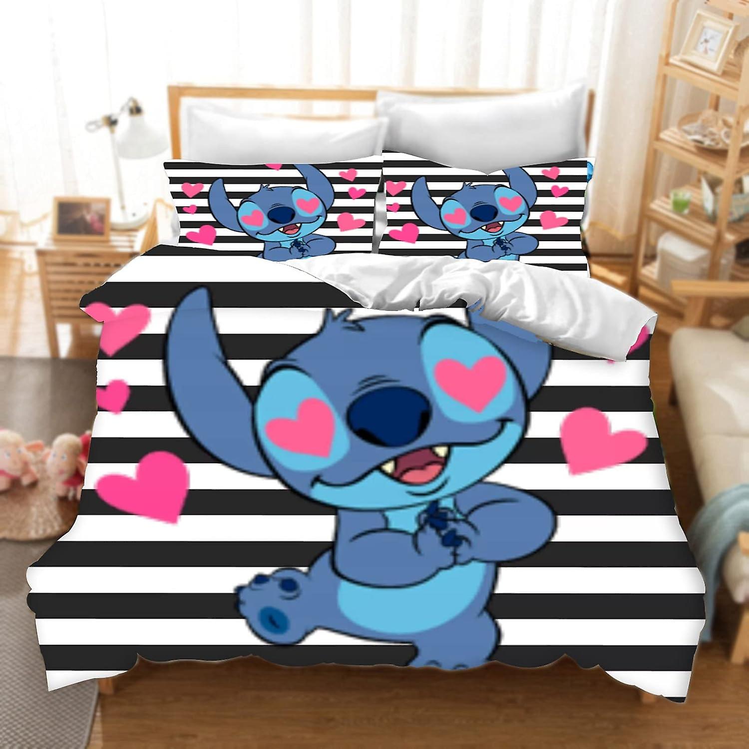 DDONVG Lilo & Stitch Sängkläder, 135 x 200 cm, Anime Stitch Barnpåslakan med örngott, 100% mikrofiber, lämplig för pojkar och flickor